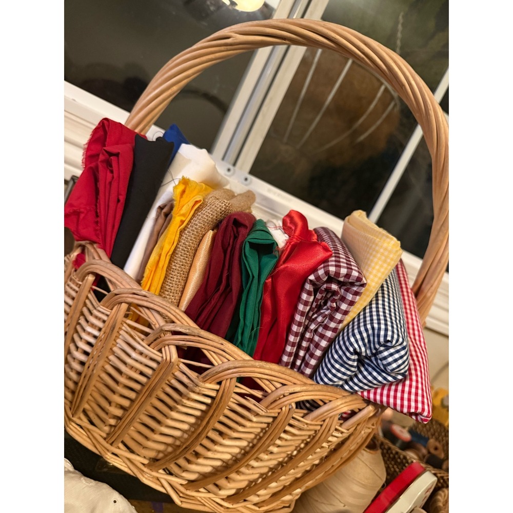 Assorted Fabric Scrap Bundle Gingham Satin Burlap Cotton Quilting Craft Remnants